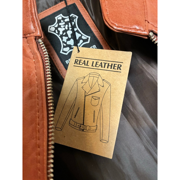 NEW! REAL LEATHER WOMEN'S JACKET COLOR BROWN /TAN SIZE L - Picture 9 of 13